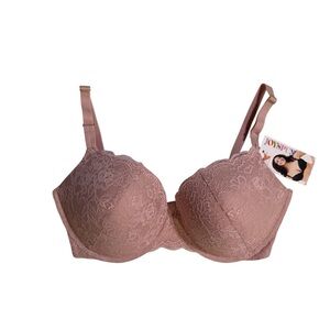 Push up bra medium lift plunge neckline In Mystical Rose lace 36DD underwire NWT